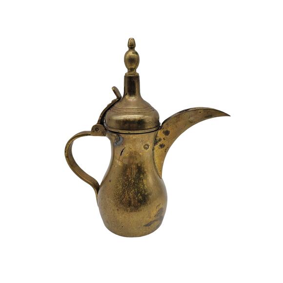Vintage Teapot Dallah Antique Brass Pot Arabic Islamic Middle Eastern 8" Signed - Picture 1 of 10